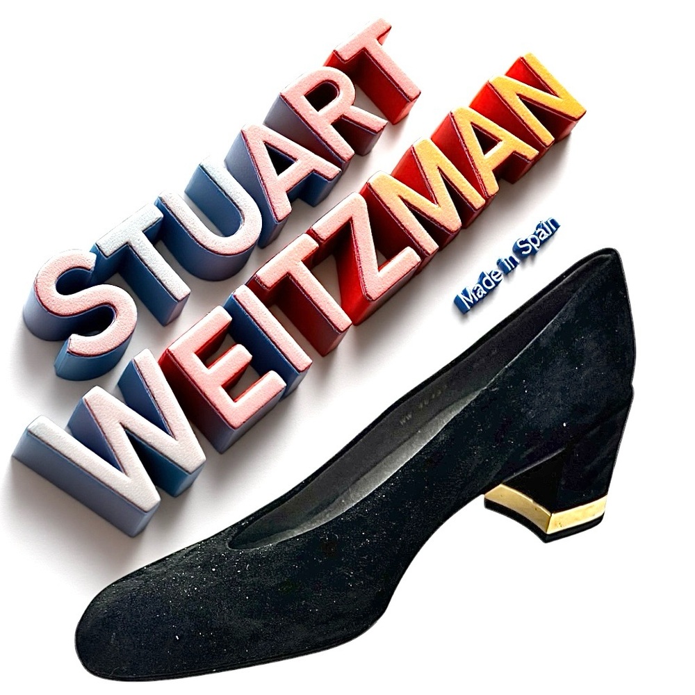 Stuart Weitzman Ladys Laney Black Suede Pumps – Women’s Size 6.5 – Block Heel